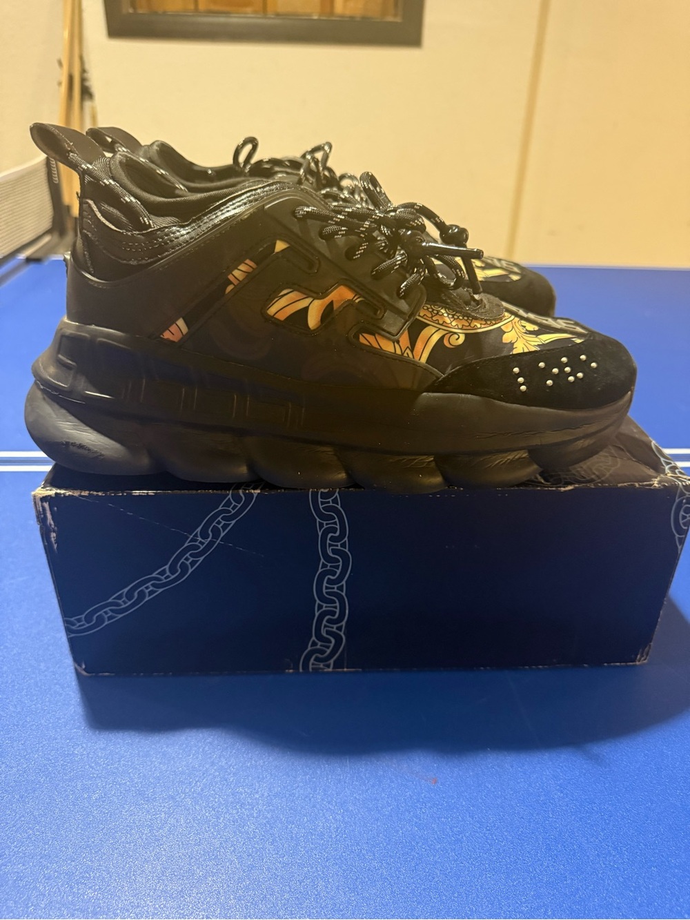 Versace Black Men’s Sneakers with Gold Baroque Accents